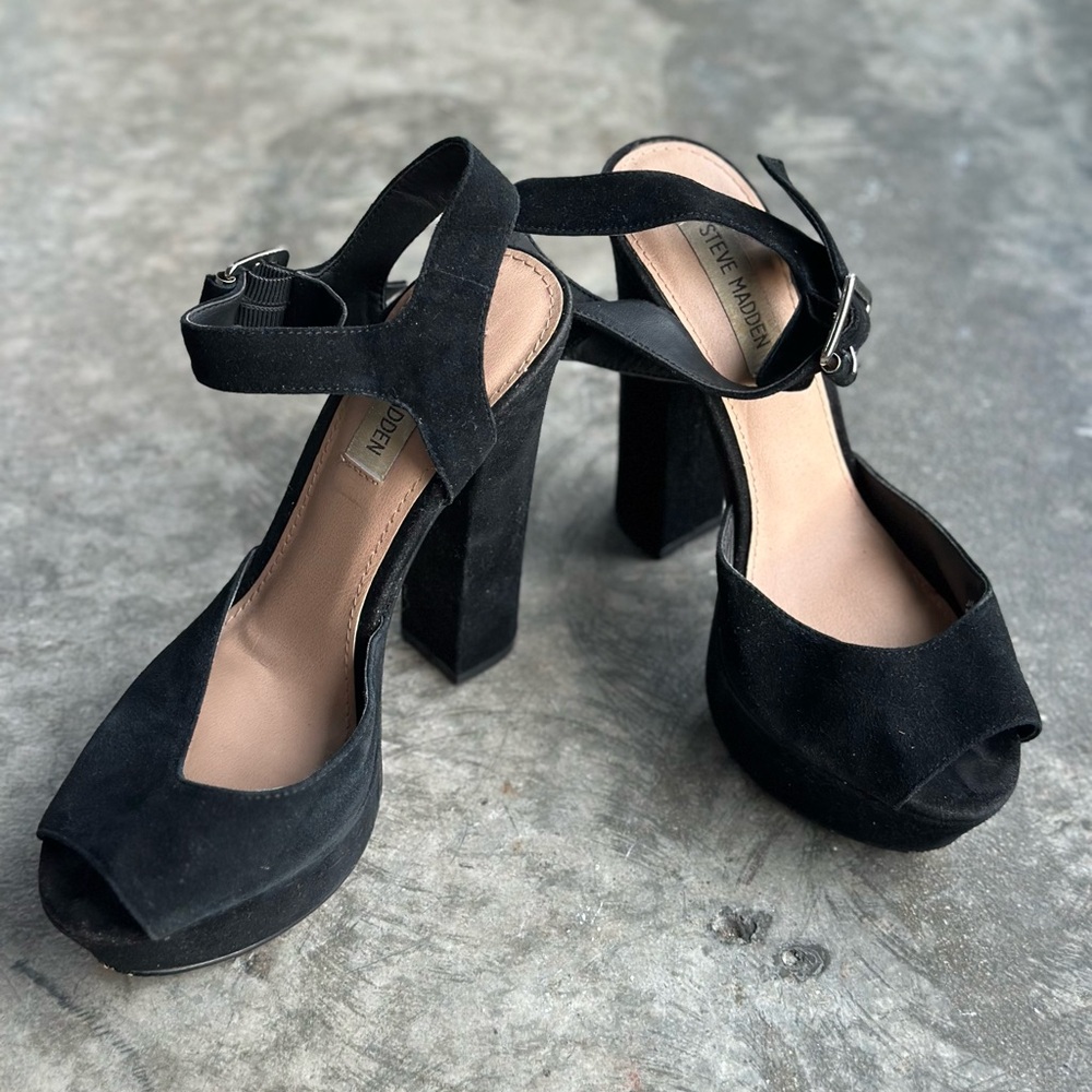 Steve Madden Black Suede Platform Heels